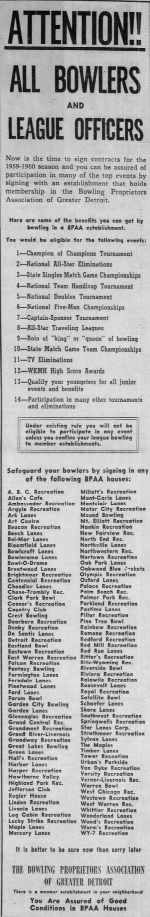 Beech Lanes - 1959 List Of Alleys